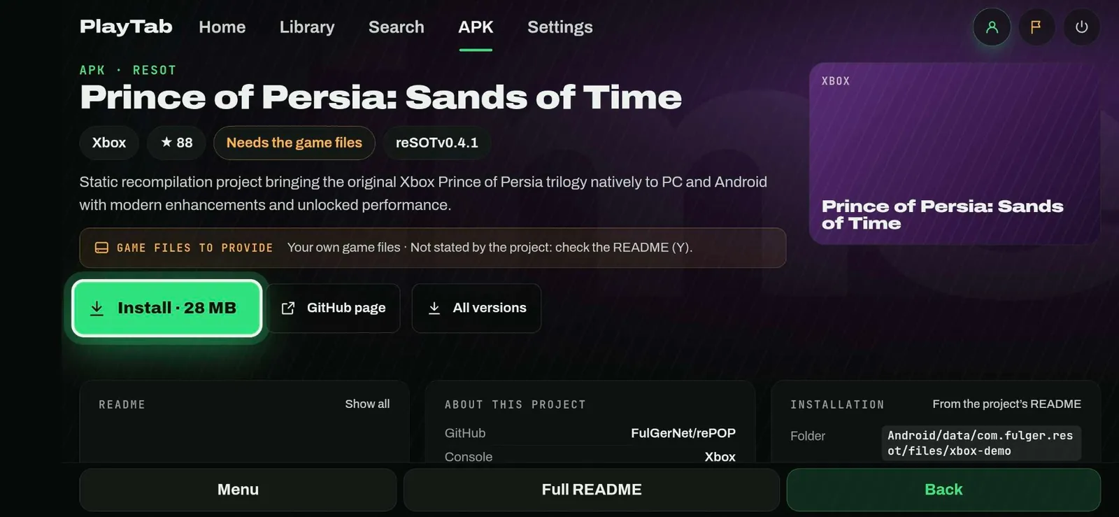 APK: games ported natively to Android