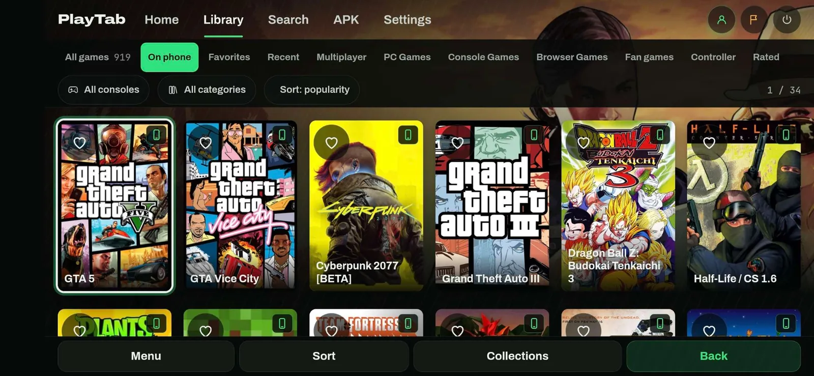 Library: the “On phone” tab